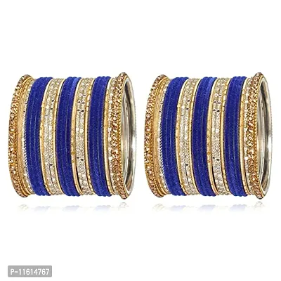 Metal with Zircon Or Velvet Bangle Set For Women and Girls, (Blue), Pack Of 56 Bangle Set