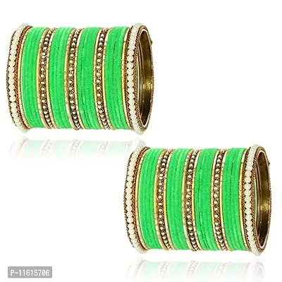 Metal with Pearl Or Velvet worked Bangle Set For Women and Girls, (T.Green), Pack Of 58 Bangle Set