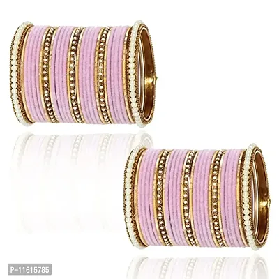 Metal with Pearl Or Velvet worked Bangle Set For Women and Girls, (Pink), Pack Of 58 Bangle Set