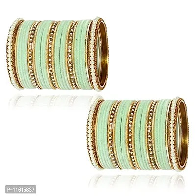 Metal with Pearl Or Velvet worked Bangle Set For Women and Girls, (Pista), Pack Of 58 Bangle Set
