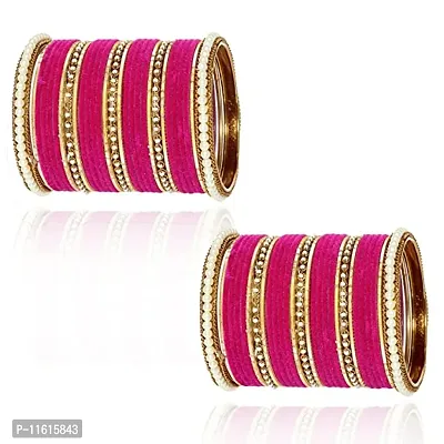Metal with Pearl Or Velvet worked Bangle Set For Women and Girls, (Magenta), Pack Of 58 Bangle Set