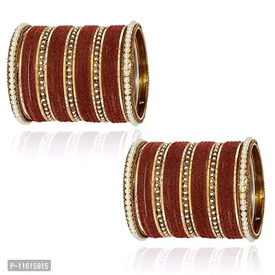 Metal with Pearl Or Velvet worked Bangle Set For Women and Girls, (Maroon), Pack Of 58 Bangle Set
