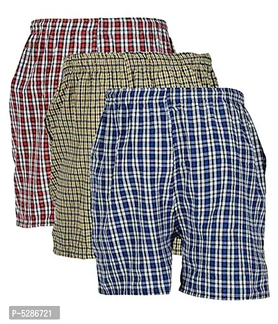 Multicoloured  Men's Cotton Blend Checkered Boxers Pack of 3-thumb0