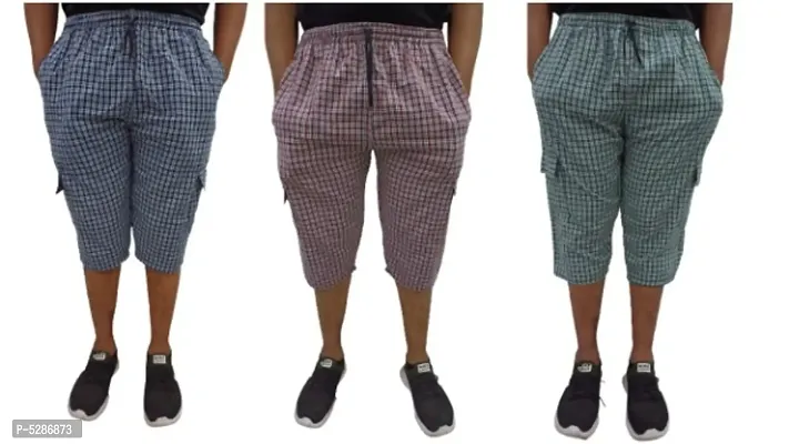 Multicoloured Men's Cotton Blend Checkered Capri 3/4th Shorts Pack of 3