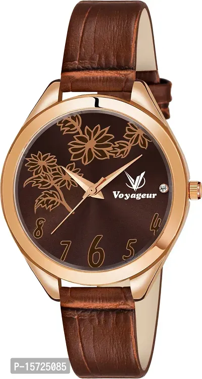 Stylish Brown Genuine Leather Analog Watches For Women
