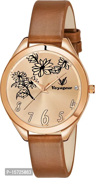 Stylish Golden Genuine Leather Analog Watches For Women