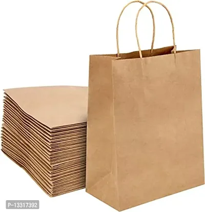 Kraft Paper Bags(Brown) 10X14X5 Pack Of 15 (Medium Size) Shopping Carry Bag, Merchandise Gift Bag, Recyclable, Eco Friendly Paper Bag-thumb0