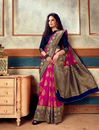 Beautiful Silk Blend Woven Design Sarees With Blouse Piece