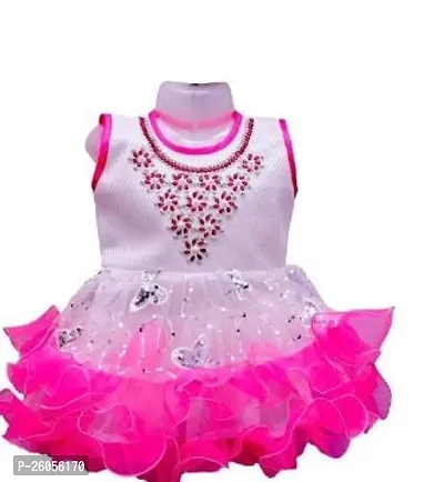 Elite Pink Crepe Self Pattern Frocks For Girls-thumb0