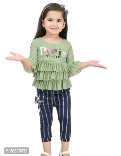 Fabulous Green Crepe Printed Top With Bottom For Girls