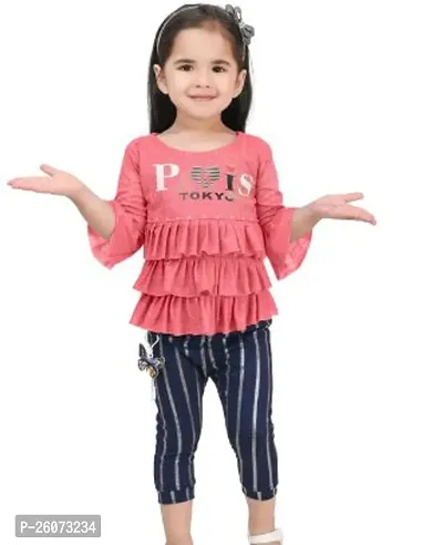 Fabulous Pink Crepe Printed Top With Bottom For Girls-thumb0