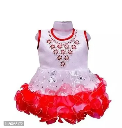 Elite Red Crepe Self Pattern Frocks For Girls