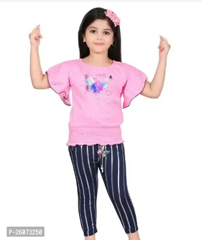 Fabulous Pink Crepe Printed Top With Bottom For Girls