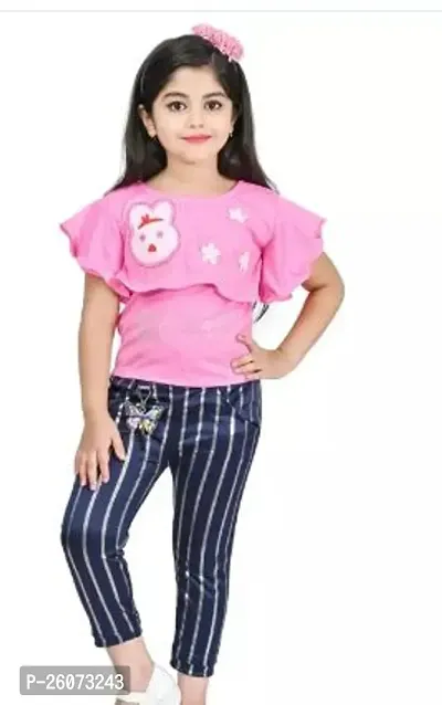 Fabulous Pink Crepe Printed Top With Bottom For Girls-thumb0