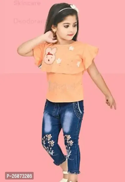 Fabulous Orange Cotton Printed Top With Bottom For Girls
