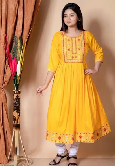 Stylish Rayon Embroidered A-Line Kurta