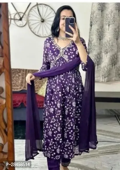 Stylish Purple Rayon Kurta, Bottom And Dupatta Set For Women-thumb0