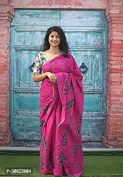 Stylish Cotton Printed Bollywood Sarees With Blouse Piece-thumb0