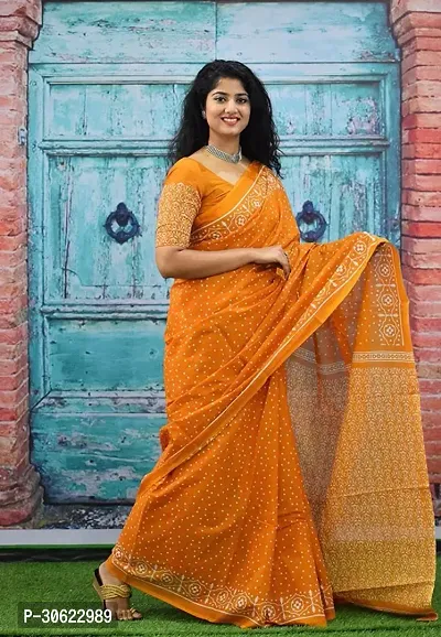 Stylish Cotton Printed Bollywood Sarees With Blouse Piece-thumb0