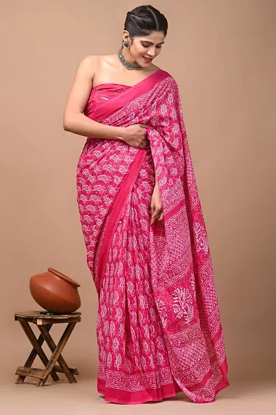 Trendy Printed Cotton Sarees With Blouse Piece