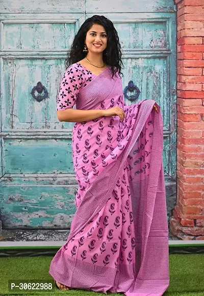 Stylish Cotton Printed Bollywood Sarees With Blouse Piece-thumb0