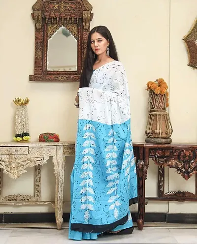 Mulmul Cotton Printed Sarees with Blouse piece