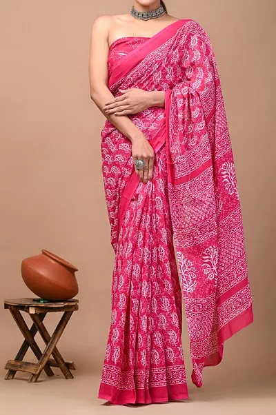 Trendy Printed Cotton Sarees With Blouse Piece