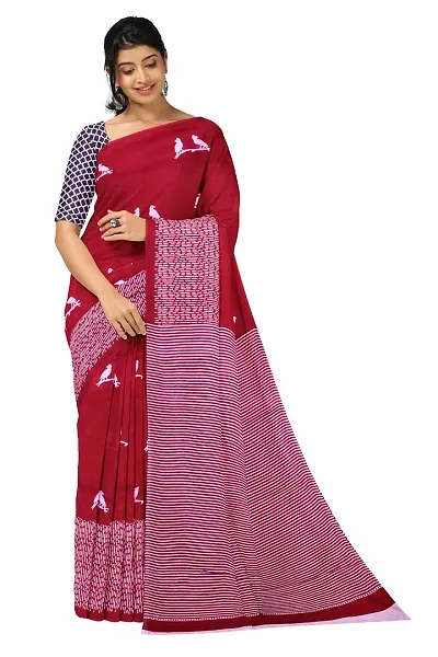The Familiar Handicrafts Pure Cotton Mulmul Saree for Woman with Blouse