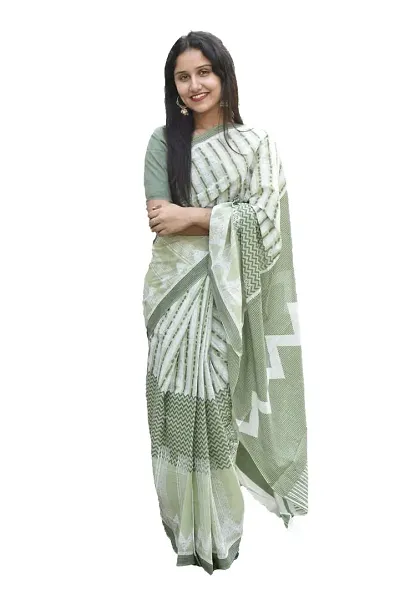 Trendy Printed Cotton Sarees With Blouse