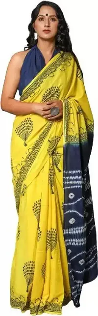 Jaipuri Printed Cotton Mulmul Saree With Attached Blouse Piece