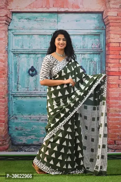 Stylish Cotton Printed Bollywood Sarees With Blouse Piece-thumb0