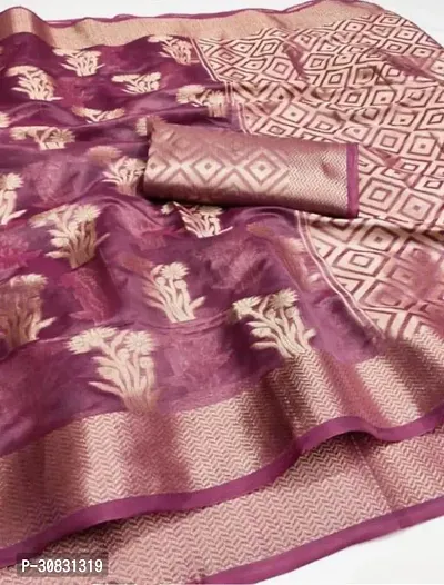 Stylish Organza Purple Zari Woven Saree with Blouse piece-thumb0