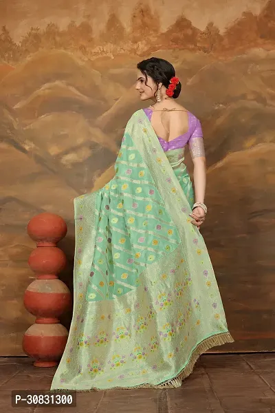 Stylish Organza Green Zari Woven Saree with Blouse piece-thumb3