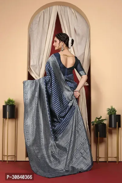 Stylish Art Silk Dark Blue Zari Woven Saree with Blouse piece-thumb2