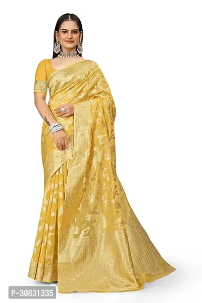 Stylish Art Silk Yellow Zari Woven Saree with Blouse piece-thumb2