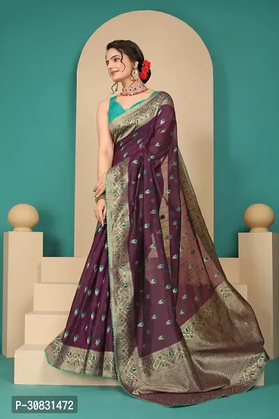 Stylish Jacquard::Art Silk Purple Zari Woven Saree with Blouse piece-thumb3