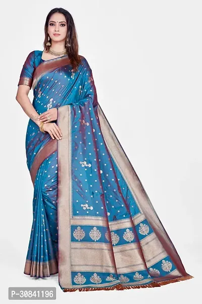 Stylish Art Silk Blue Zari Woven Saree with Blouse piece-thumb0