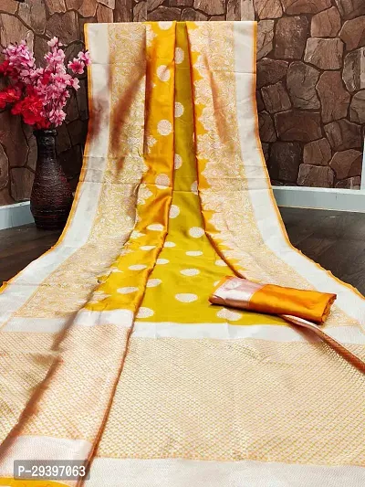 Stylish Art Silk Yellow Woven Design Saree with Blouse piece For Women-thumb0