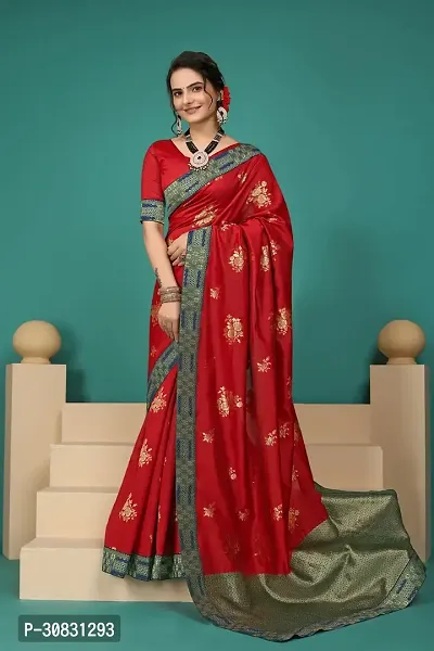 Stylish Art Silk Red Zari Woven Saree with Blouse piece-thumb0