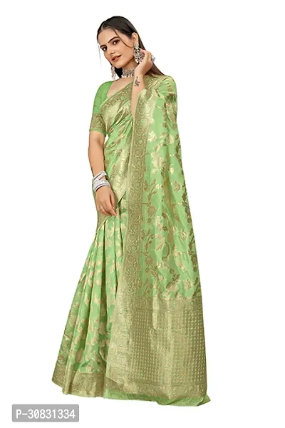 Stylish Art Silk Dark Green Zari Woven Saree with Blouse piece-thumb2