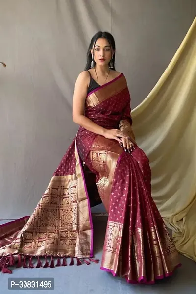 Stylish Jacquard::Art Silk Maroon Zari Woven Saree with Blouse piece-thumb2