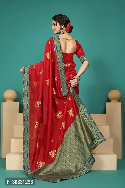 Stylish Art Silk Red Zari Woven Saree with Blouse piece-thumb3