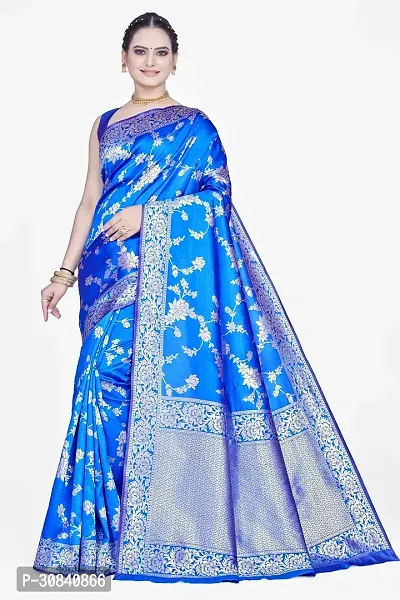 Stylish Art Silk Light Blue Zari Woven Saree with Blouse piece-thumb0