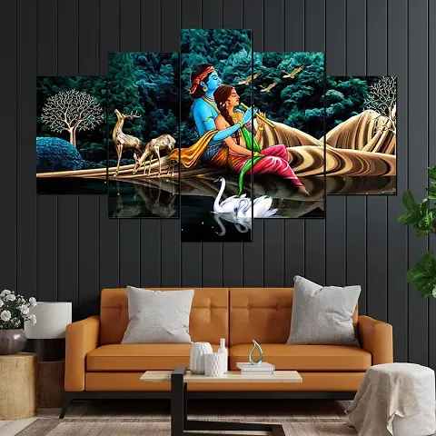 Radha Krishna Paintings for Wall Decoration - Set of 5
