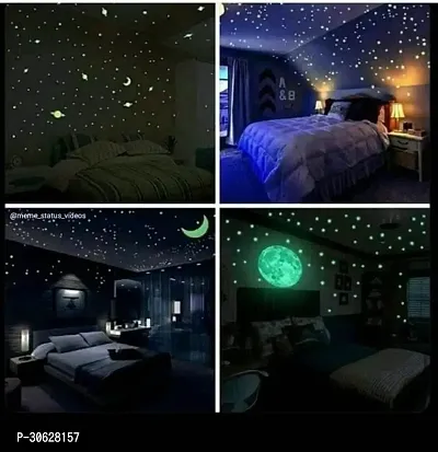 Glow in the Dark Galaxy of Stars with Moon Radium Night Wall Stickers