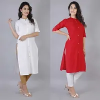 Mertiya Women's Casual Cotton Frontslit Plain Straight Kurta Combo|Women Kurtis|Kurtis for Women-thumb2