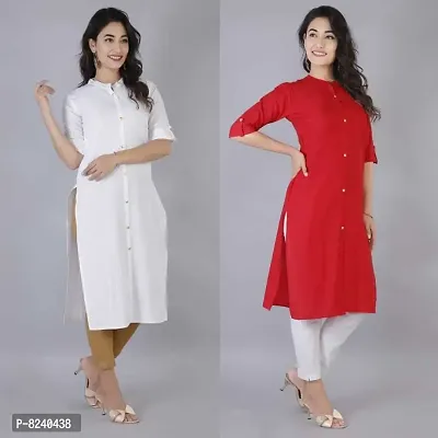 Mertiya Women's Casual Cotton Frontslit Plain Straight Kurta Combo|Women Kurtis|Kurtis for Women-thumb3