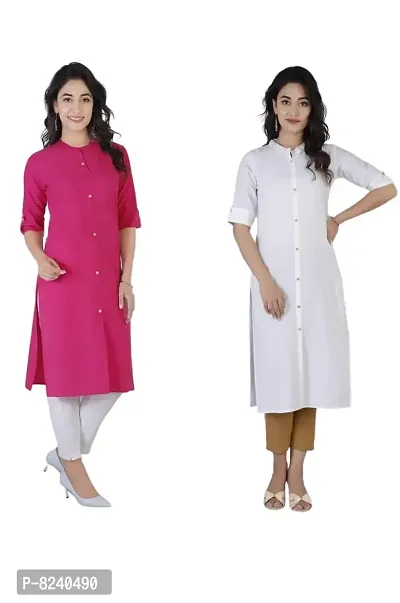 Mertiya Women's Casual Cotton Frontslit Plain Straight Kurta Combo|Women Kurtis|Kurtis for Women