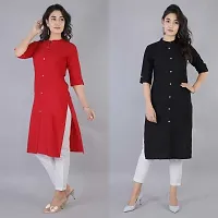 Mertiya Women's Casual Cotton Frontslit Plain Straight Kurta Combo|Women Kurtis|Kurtis for Women-thumb2