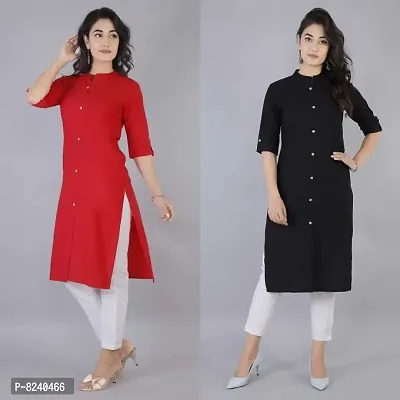 Mertiya Women's Casual Cotton Frontslit Plain Straight Kurta Combo|Women Kurtis|Kurtis for Women-thumb3